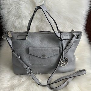 Michael Kors gray pebble leather satchel crossbody L 16 x H 10 x D 4 1/2